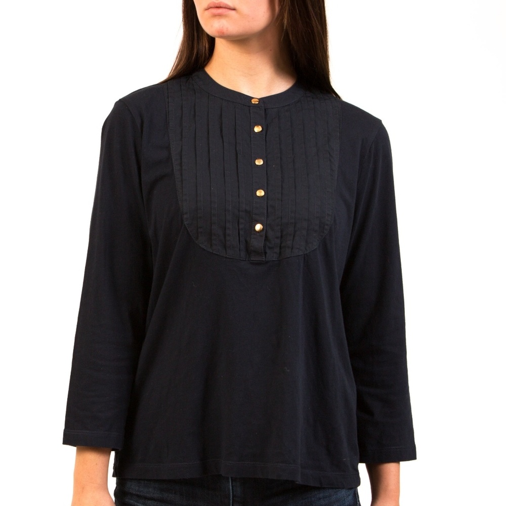 ●CHAPS Pleated Button Down T Shirt Blouse